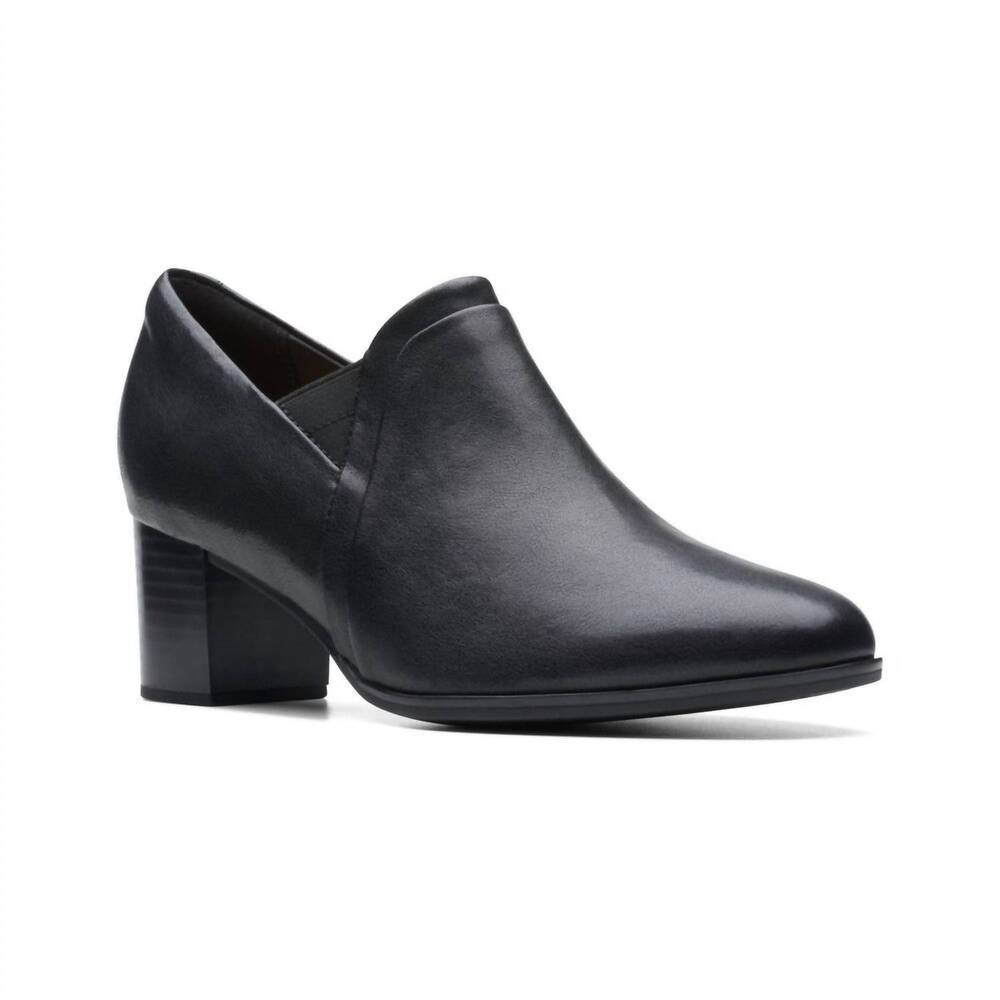 NEW CLARKS women's loken way slip-on heels in black leather
